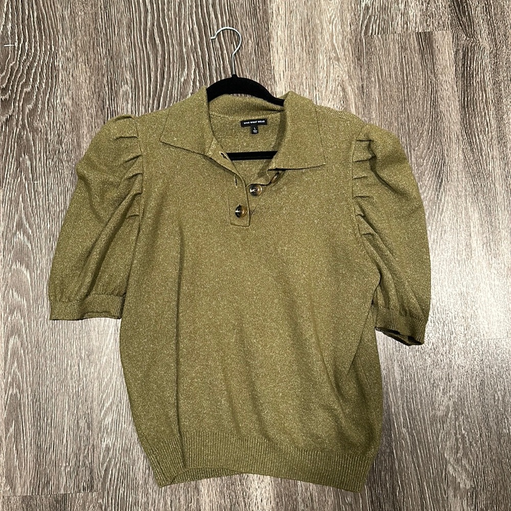 Who What Wear olive puff sleeve sweater